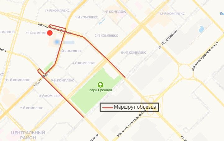 Маршрут объезда по улице 40 лет Победы